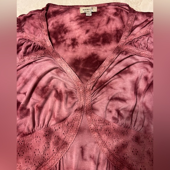 One World Women’s Size Large Burgundy Tie Dye Boho Whimsy Tunic Mini Dress - Picture 2 of 9